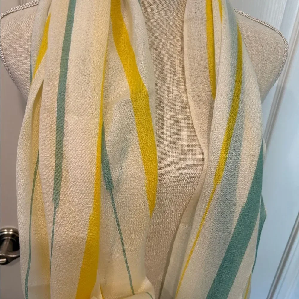 NWT Hermes Yellow and Green cashmere bamboo striped Scarf